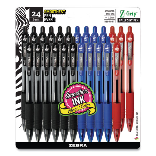 Picture of Z-Grip Ballpoint Pen, Retractable, Medium 1 mm, Assorted Ink and Barrel Colors, 24/Pack