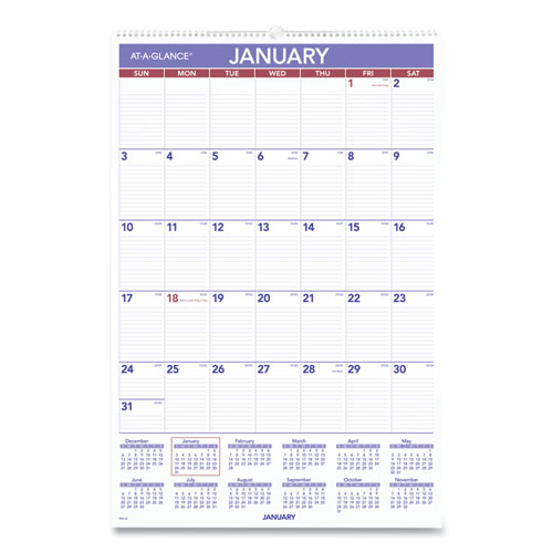 Picture of Monthly Wall Calendar with Ruled Daily Blocks, 20 x 30, White Sheets, 12-Month (Jan to Dec): 2024