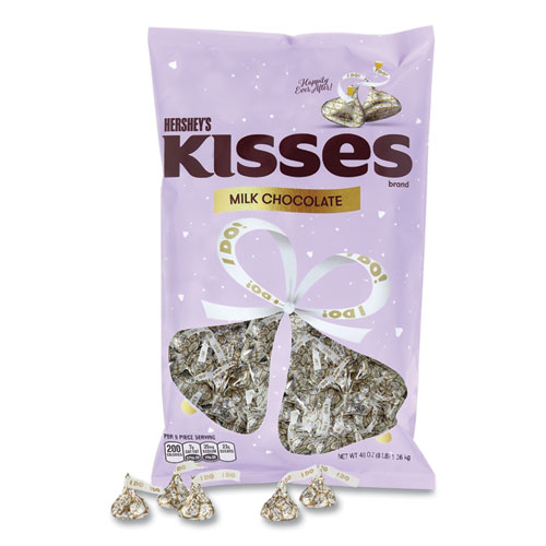 Picture of KISSES Wedding "I Do" Milk Chocolates, Gold Wrappers/Silver Hearts, 48 oz Bag