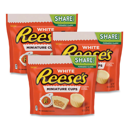 Picture of Peanut Butter Cups Miniatures Share Pack, White Creme, 10.5 oz Bag, 3 Bags/Pack, Ships in 1-3 Business Days