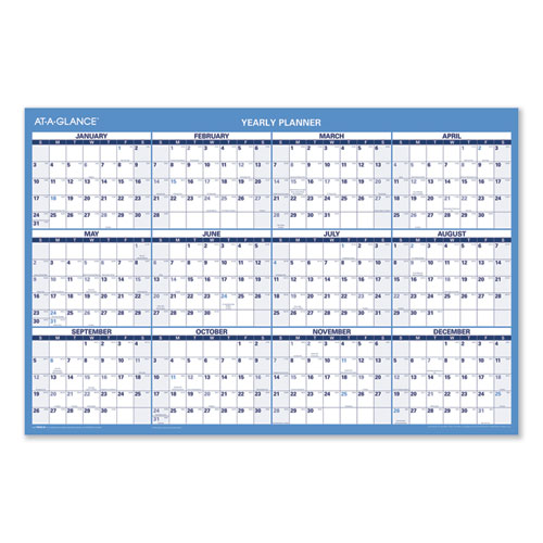 Horizontal Reversible/erasable Wall Planner, 36 X 24, White/blue Sheets, 12-Month (jan To Dec): 2022