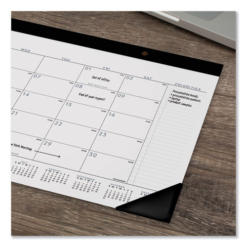 Picture of Contemporary Monthly Desk Pad, 18 x 11, White Sheets, Black Binding/Corners,12-Month (Jan to Dec): 2025