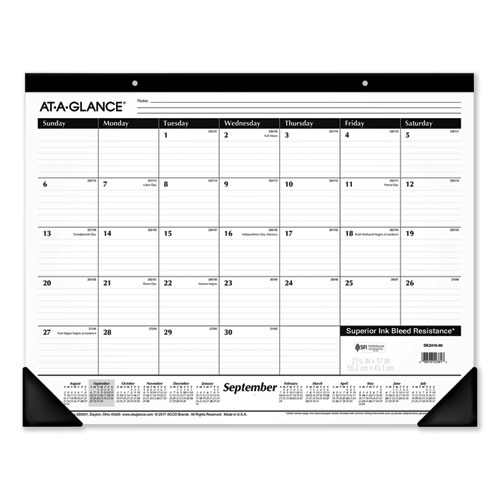 Picture of Academic Year Ruled Desk Pad, 21.75 x 17, White Sheets, Black Binding, Black Corners, 16-Month (Sept to Dec): 2024 to 2025