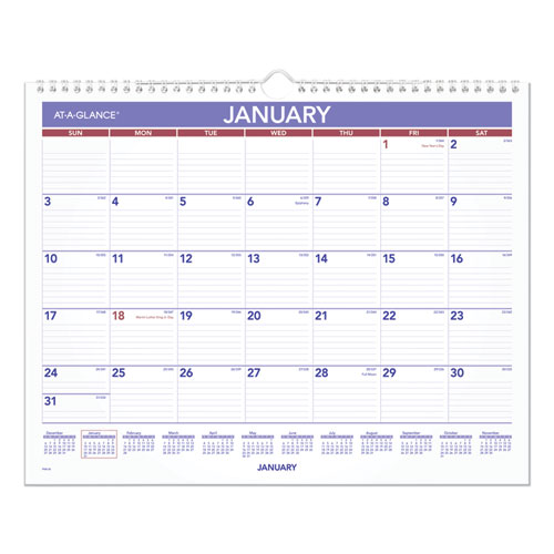 Monthly Wall Calendar, 15 X 12, White/red/blue Sheets, 12-Month (jan To Dec): 2022