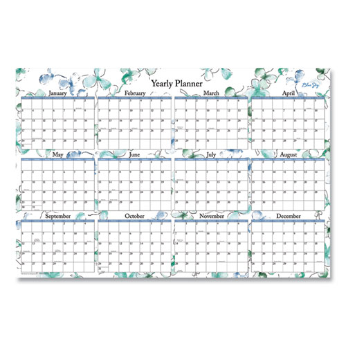 Picture of Lindley Laminated Erasable Wall Calendar, Lindley Floral Artwork, 36 x 24, White/Blue/Green Sheets, 12-Month (Jan-Dec): 2023