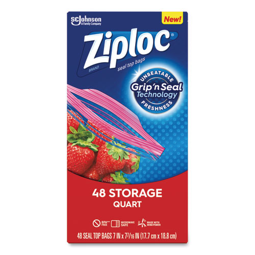 Picture of Double Zipper Storage Bags, Triple System Seal, Quart, 9.63" x 8.5", Clear, 48/Box