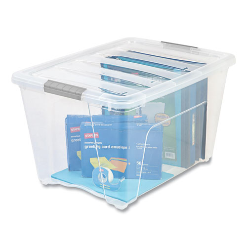 Picture of Stack and Pull Latching Flat Lid Storage Box, 13.5 gal, 22" x 16.5" x 13.03", Clear