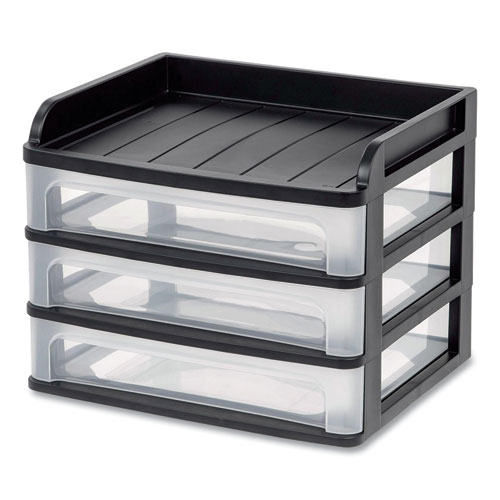 Picture of Small Three-Drawer Desktop Storage, 3 Sections, 9.13 x 6.88 x 8.13, Black/Clear