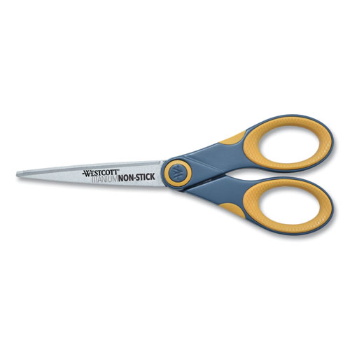 Picture of Non-Stick Titanium Bonded Scissors, 7" Long, 3" Cut Length, Gray/Yellow Straight Handle