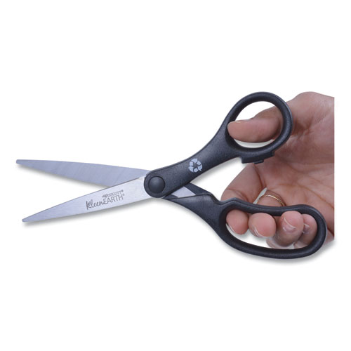Picture of KleenEarth Basic Plastic Handle Scissors, 8" Long, 3.25" Cut Length, Black Straight Handle