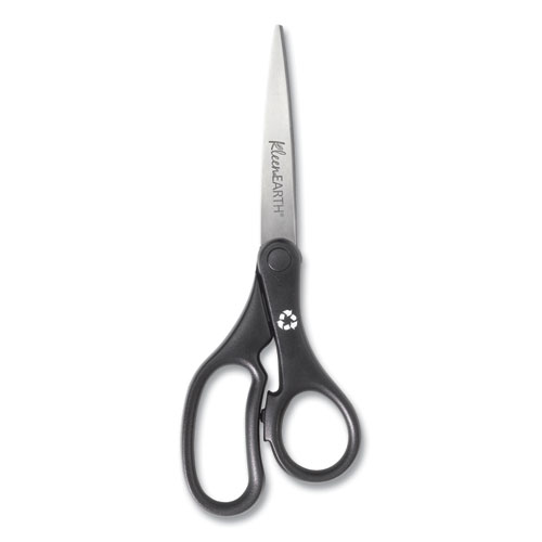 Picture of KleenEarth Basic Plastic Handle Scissors, 8" Long, 3.25" Cut Length, Black Straight Handle