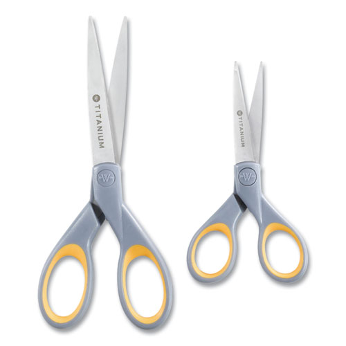 Picture of Titanium Bonded Scissors, 5" and 7" Long, 2.25" and 3.5" Cut Length, Straight Gray/Yellow Handle, 2/Pack