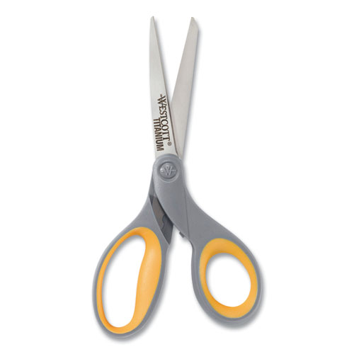 Picture of Titanium Bonded Scissors, 8" Long, 3.5" Cut Length, Gray/Yellow Straight Handle