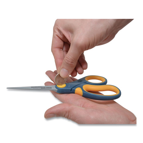Picture of Non-Stick Titanium Bonded Scissors, 8" Long, 3.25" Cut Length, Gray/Yellow Straight Handle