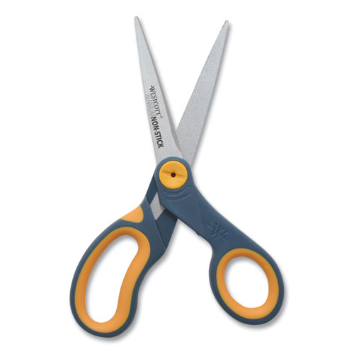 Picture of Non-Stick Titanium Bonded Scissors, 8" Long, 3.25" Cut Length, Gray/Yellow Straight Handle