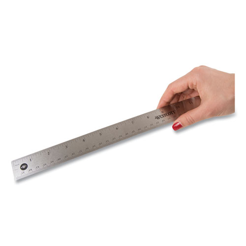 Picture of Stainless Steel Office Ruler With Non Slip Cork Base, Standard/Metric, 18" Long