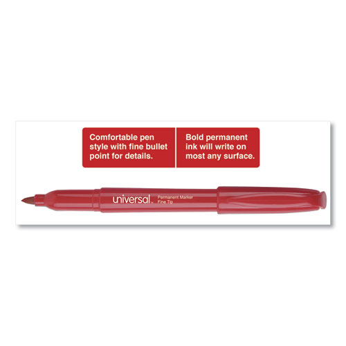 Picture of Pen-Style Permanent Marker, Fine Bullet Tip, Red, Dozen