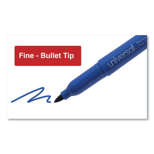 Picture of Pen-Style Permanent Marker, Fine Bullet Tip, Blue, Dozen