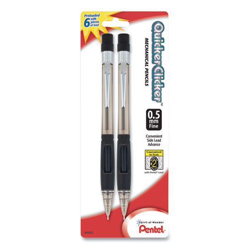 Quicker+Clicker+Mechanical+Pencil%2C+0.5+mm%2C+HB+%28%232%29%2C+Black+Lead%2C+Smoke%2FBlack+Barrel%2C+2%2FPack