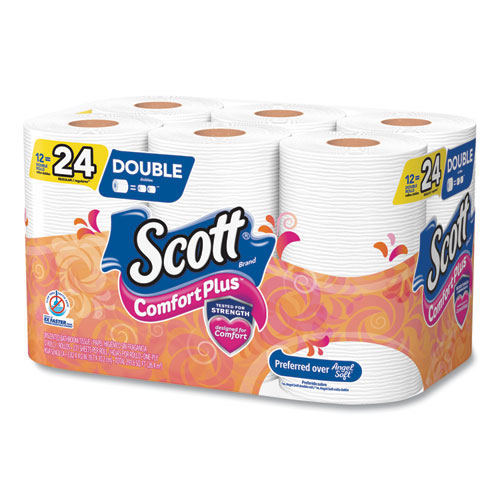 Picture of ComfortPlus Toilet Paper, Double Roll, Bath Tissue, Septic Safe, 1-Ply, White, 231 Sheets/Roll, 12 Rolls/Pack, 4 Packs/Carton