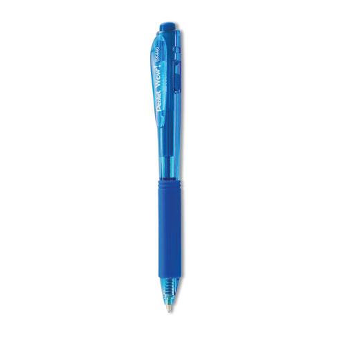 WOW%21+Ballpoint+Pen%2C+Retractable%2C+Medium+1+mm%2C+Blue+Ink%2C+Translucent+Blue%2FBlue+Barrel%2C+Dozen