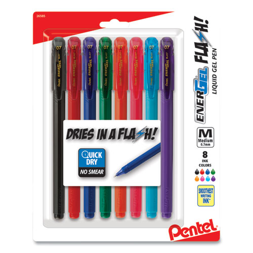 Picture of EnerGel Flash Gel Pen, Stick, Medium 0.7 mm, Assorted Ink and Barrel Colors, 8/Pack
