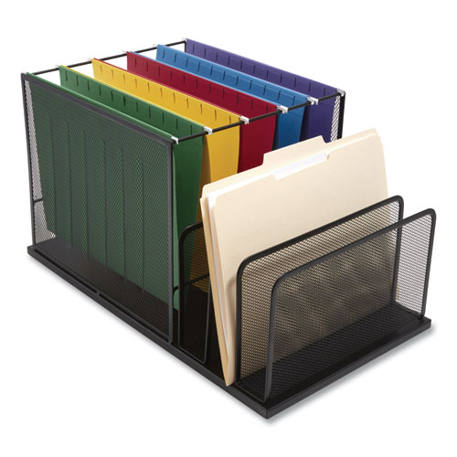 Picture of Wire Mesh Combination Organizer, Incline Sorter/Hanging File, 4 Sections, Letter-Size, 11.81 x 20.28 x 11.81, Matte Black