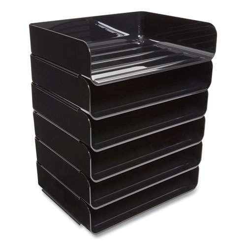 Picture of Side-Load Stackable Plastic Document Tray, 1 Section, Letter-Size, 12.63 x 9.72 x 3.01, Black, 6/Pack