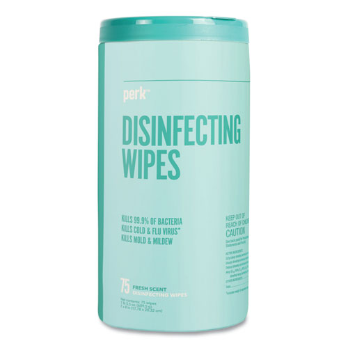 Picture of Disinfecting Wipes, 7 x 8, Fresh, White, 75 Wipes/Canister