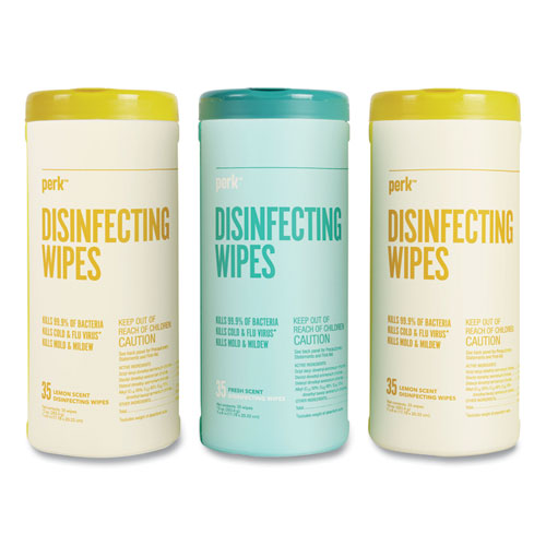 Picture of Disinfecting Wipes, 7 x 8, Fresh/Lemon, White, 35 Wipes/Canister, 3 Canisters/Pack