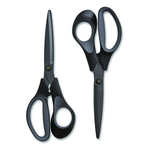 Picture of Non-Stick Titanium-Coated Scissors, 8" Long, 3.86" Cut Length, Straight Black/Gray Handle, Charcoal Black Blades, 2/Pack