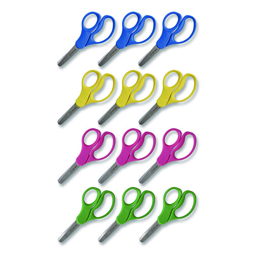 Picture of Kids' Blunt Tip Stainless Steel Safety Scissors, 5" Long, 2.05" Cut Length, Straight Assorted Color Handles, 12/Pack