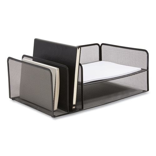 Picture of Wire Mesh Combination Organizer, Vertical/Horizontal, 4 Sections, Letter-Size, 11.2 x 17.4 x 6.54, Matte Black