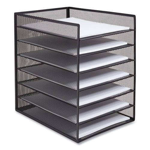 Picture of Front-Load Enclosed Wire Mesh Horizontal Document Organizer, 6 Sections, Letter-Size, 9.25 x 13.38 x 13.38, Matte Black