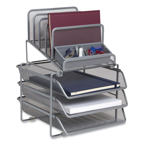 Picture of All-in-One Wire Mesh Organizer, 10 Sections, Letter-Size, 11.61 x 13.11 x 8.86, Silver