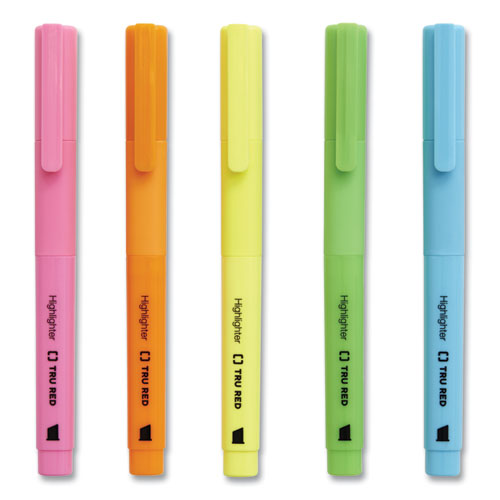 Picture of Tank Style Chisel Tip Highlighter, Assorted Ink Colors, Chisel Tip, Assorted Barrel Colors, 5/Pack