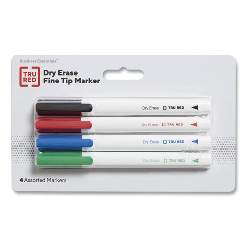 Picture of Dry Erase Marker, Pen-Style, Fine Bullet Tip, Assorted Colors, 4/Pack
