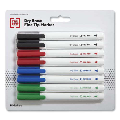 Picture of Dry Erase Marker, Pen-Style, Fine Bullet Tip, Four Assorted Colors, 8/Pack