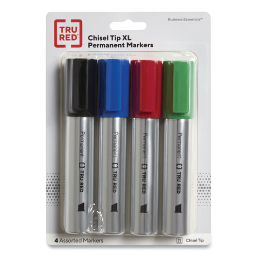 Picture of XL Permanent Marker, Extra-Broad Chisel Tip, Assorted Colors, 4/Pack