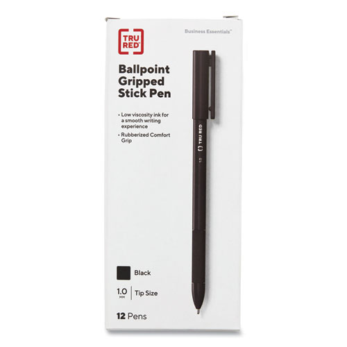Picture of Gripped Ballpoint Pen, Stick, Medium 1 mm, Black Ink, Black Barrel, Dozen