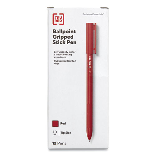 Picture of Gripped Ballpoint Pen, Stick, Medium 1 mm, Red Ink, Red Barrel, Dozen