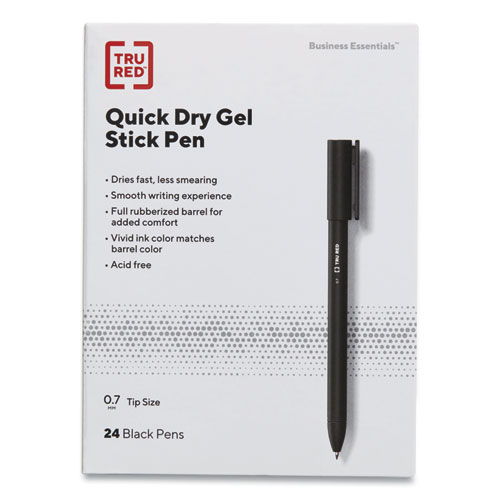 Picture of Quick Dry Gel Pen, Retractable, Medium 0.7 mm, Black Ink, Black Barrel, 5/Pack