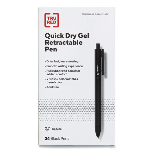 Picture of Quick Dry Gel Pen, Retractable, Medium 0.7 mm, Black Ink, Black Barrel, 24/Pack