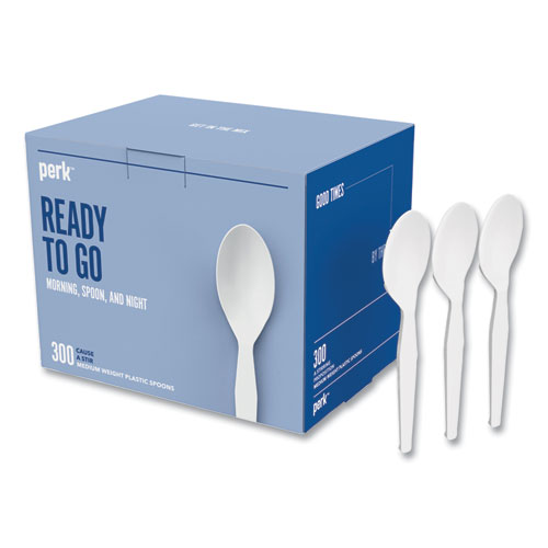 Picture of Mediumweight Plastic Cutlery, Spoon, Plastic, White, 300/Pack