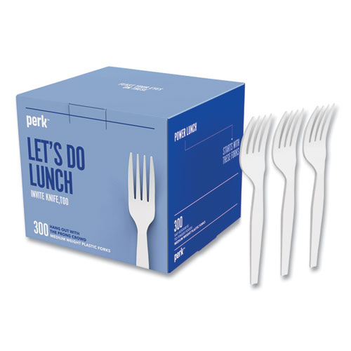 Picture of Eco-ID Mediumweight Compostable Cutlery, Fork, Plastic, White, 300/Pack
