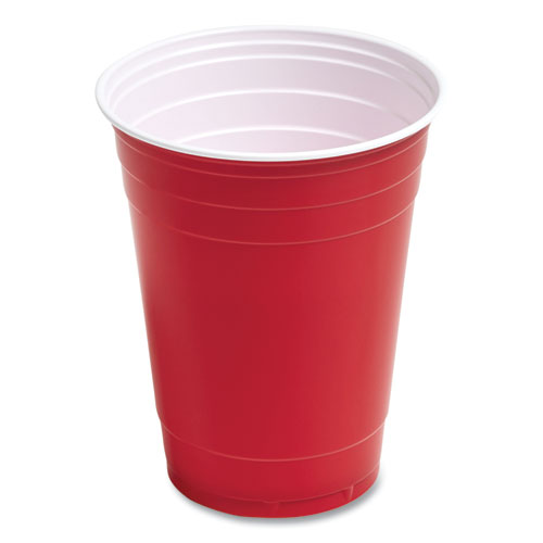 Picture of Plastic Cold Cups, 16 oz, Red, 50/Pack