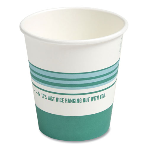 Picture of Paper Hot Cups, 10 oz, White/Teal, 50/Pack