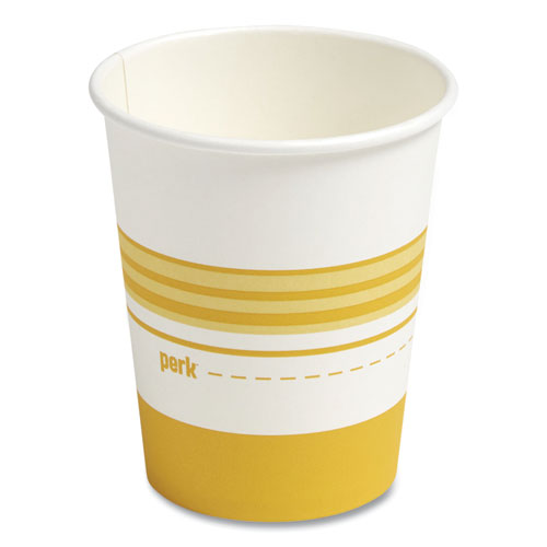 Picture of Paper Hot Cups, 8 oz, White/Yellow, 50/Pack