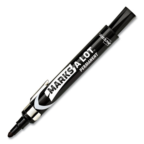 Picture of MARKS A LOT Large Desk-Style Permanent Marker with Metal Pocket Clip, Broad Bullet Tip, Black, Dozen (24878)