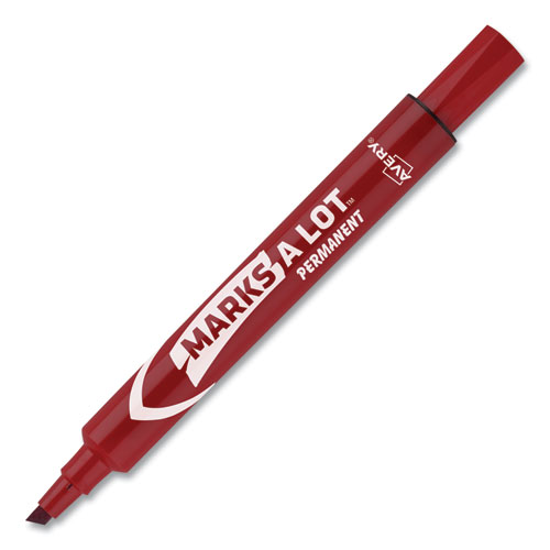 Picture of MARKS A LOT Large Desk-Style Permanent Marker, Broad Chisel Tip, Red, Dozen (8887)